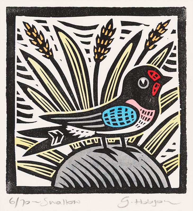 Gerard Hobson, Original linocut print, Swallow