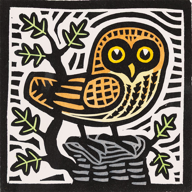 Gerard Hobson, Original linocut print, Owl