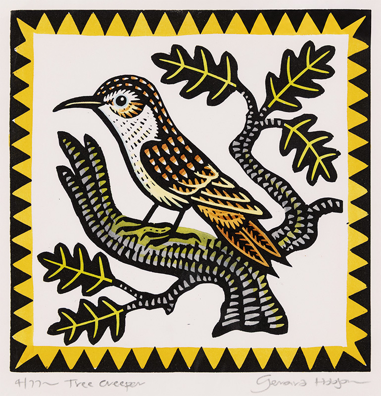 Gerard Hobson, Original linocut print, Tree Creeper