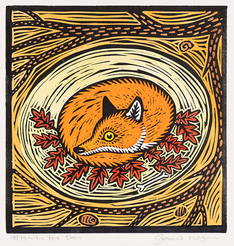 Gerard Hobson, Original linocut print, In the Den