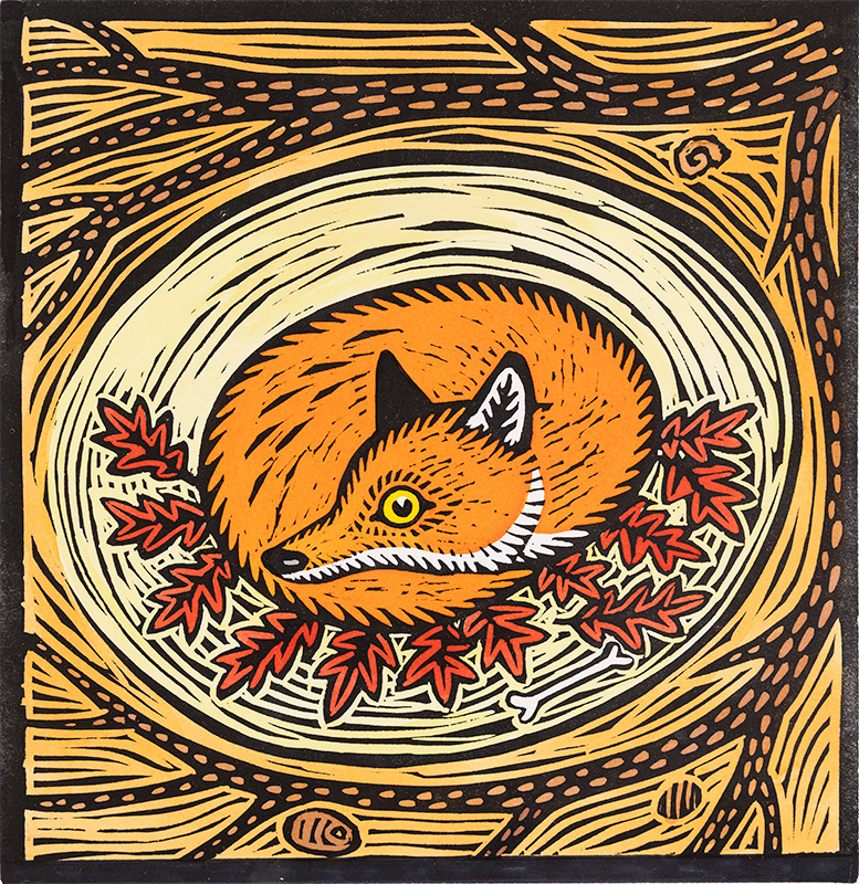 Gerard Hobson, Original linocut print, In the Den
