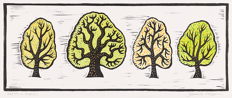 Gerard Hobson, Original linocut print, Trees
