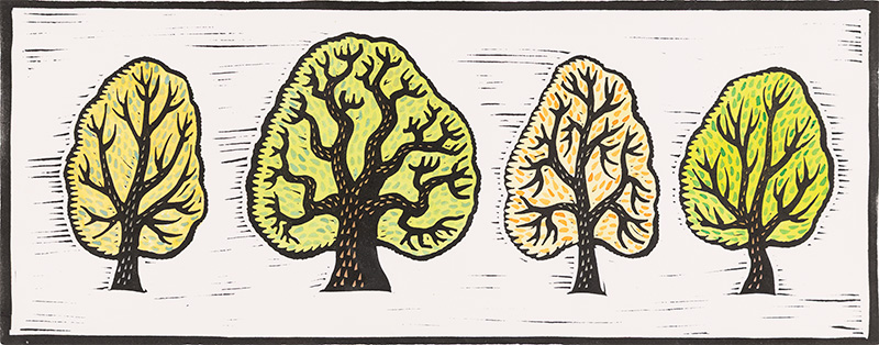 Gerard Hobson, Original linocut print, Trees