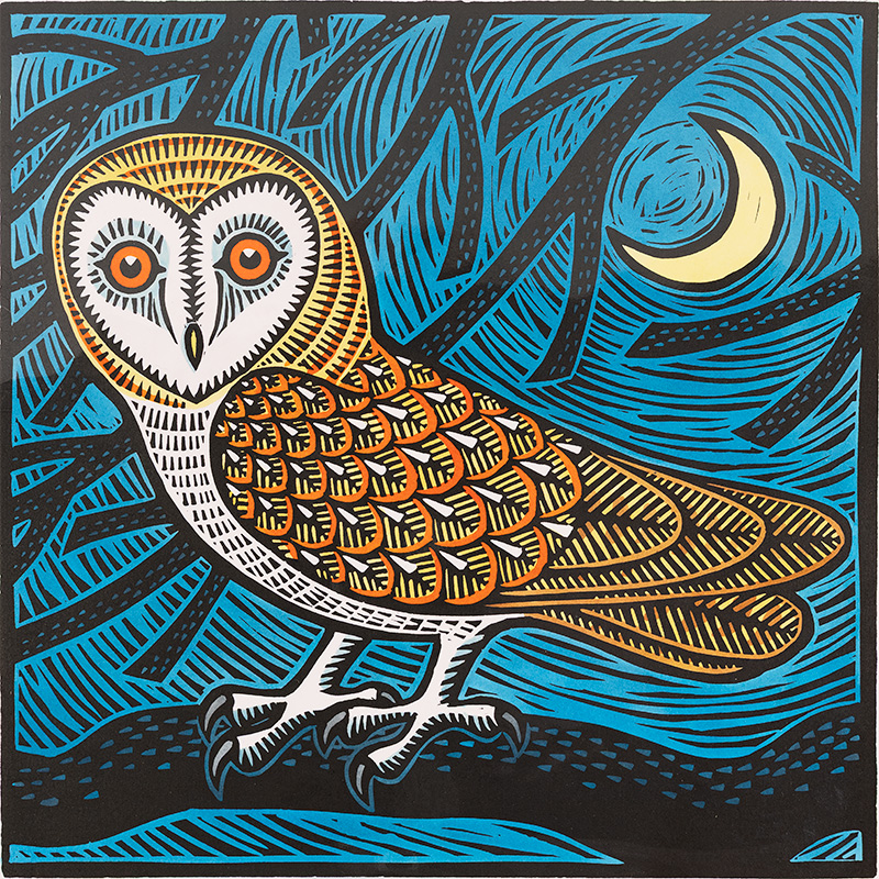 Gerard Hobson, Original linocut print, Barn Owl