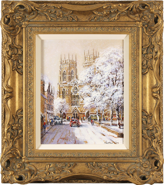 Gordon Lees, Original oil painting on panel, Falling Snow, York Minster, click to enlarge