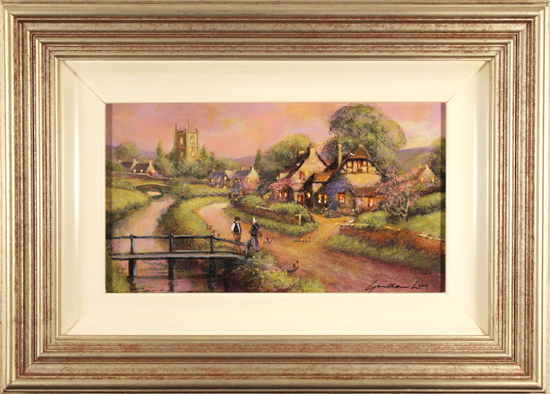 Gordon Lees, Original oil painting on panel, Cotswolds Village at Dusk