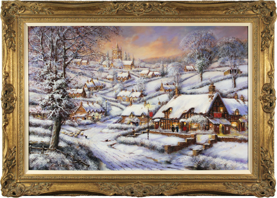 Gordon Lees, Original oil painting on canvas, A Snowy Evening at the Crossways Inn, click to enlarge