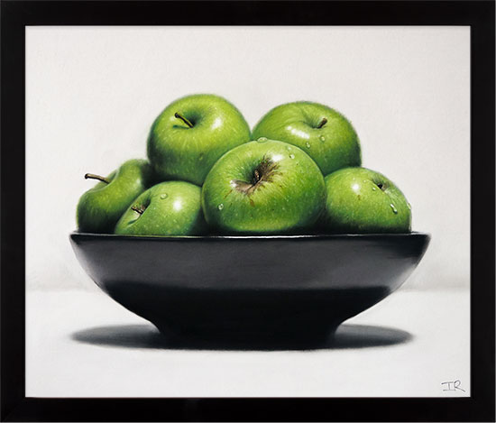 Ian Rawling, PS, Pastel, Black Bowl, Green Apples
