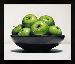 Ian Rawling, PS, Pastel, Black Bowl, Green Apples