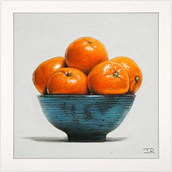 Ian Rawling, PS, Pastel, Oranges in Blue Bowl