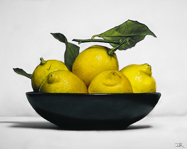 Ian Rawling, PS, Pastel, Lemons in Black Bowl