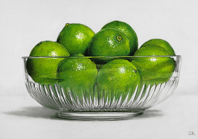 Ian Rawling, PS, Pastel, Limes in Glass Bowl
