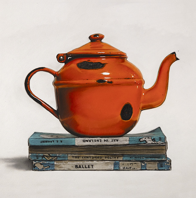 Ian Rawling, PS, Signed limited edition print, Orange Teapot and Books