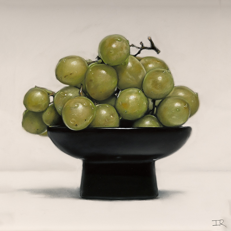 Ian Rawling, PS, Pastel, Green Grapes, Black Bowl