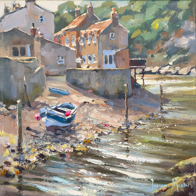 Julian Mason, Original oil painting on canvas, Boats at Rest, Staithes Beck