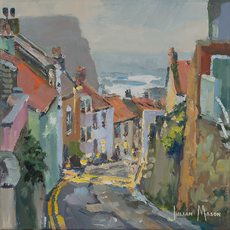 Julian Mason, Original oil painting on canvas, Church Street, Staithes