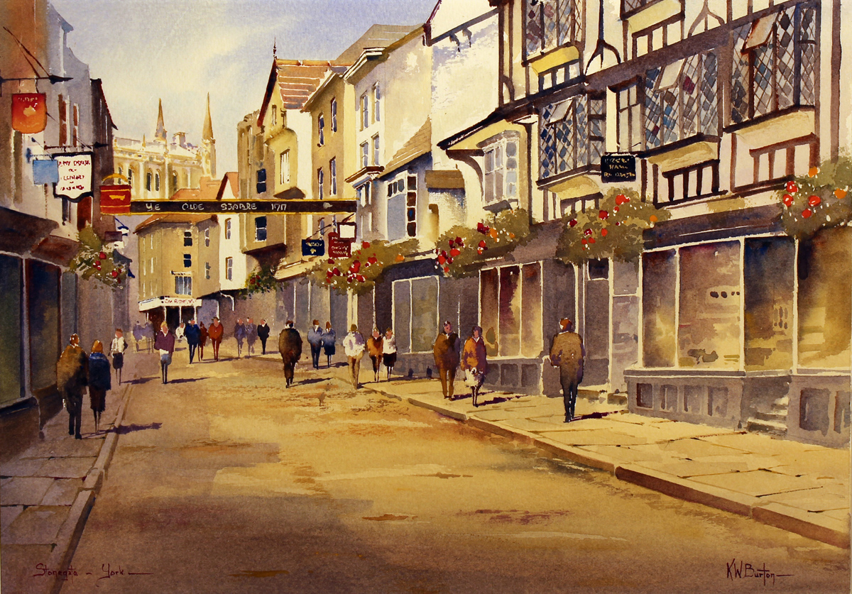 Ken Burton, Watercolour, Stonegate, York 14x10ins, Art Ref:KNBT482