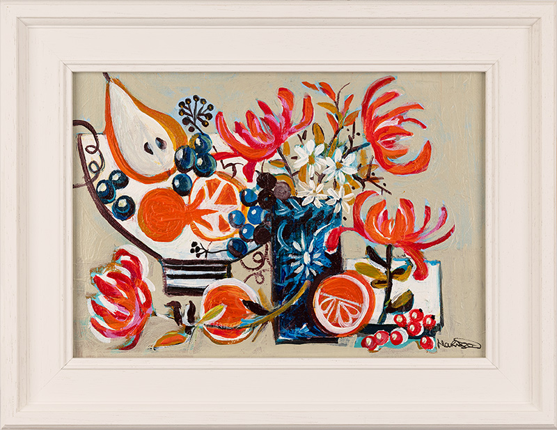 Marissa Weatherhead, Original acrylic painting on canvas, Flowers and Fruit Bowl