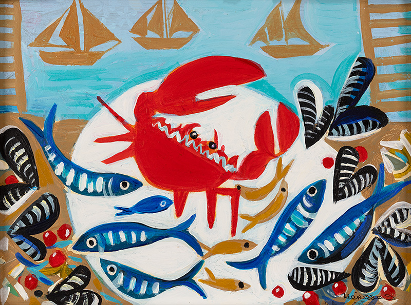 Marissa Weatherhead, Original acrylic painting on board, Platter with Crab
