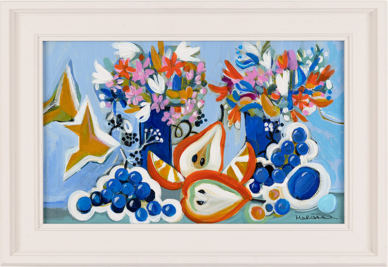 Marissa Weatherhead, Original acrylic painting on board, Pears and Blue