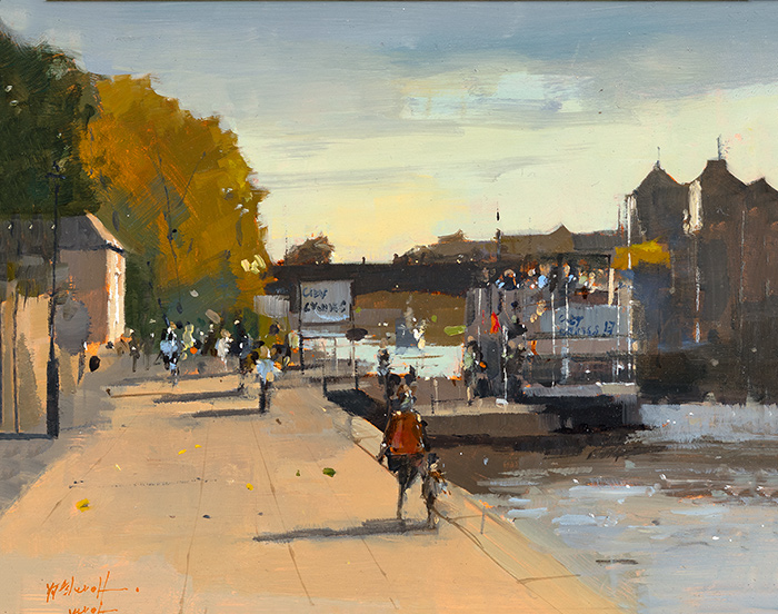 Michael John Ashcroft, ROI, Original oil painting on panel, River Cruise Departure, York