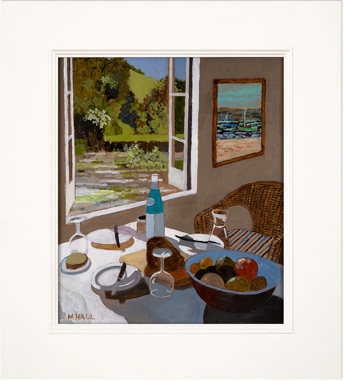 Mike Hall, Original acrylic painting on board, Lunch with a View