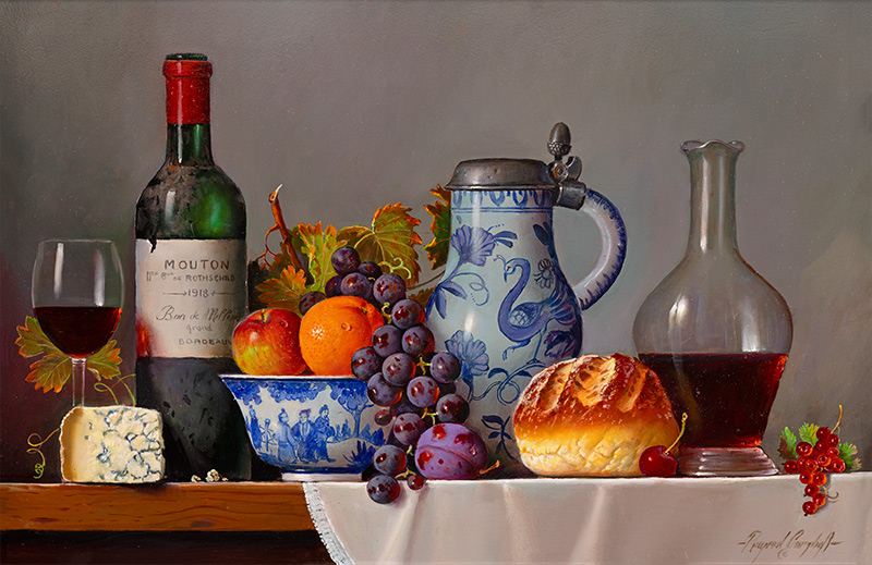 Raymond Campbell, Original oil painting on panel, Feast for the Senses