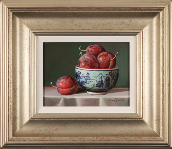 Raymond Campbell, Original oil painting on panel, Bowl of Plums