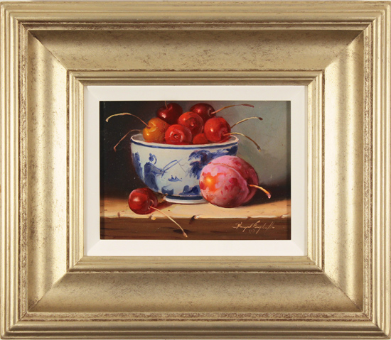 Raymond Campbell, Original oil painting on panel, Cherries and Plum, click to enlarge