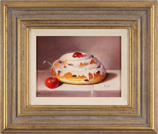 Raymond Campbell, Original oil painting on panel, Iced Bun and Cherry, click to enlarge