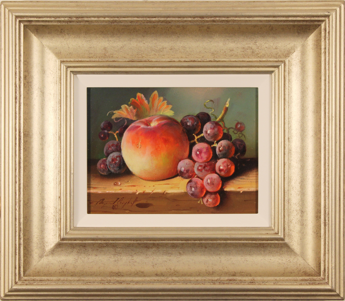 Raymond Campbell, Original oil painting on panel, Peach and Grapes ...