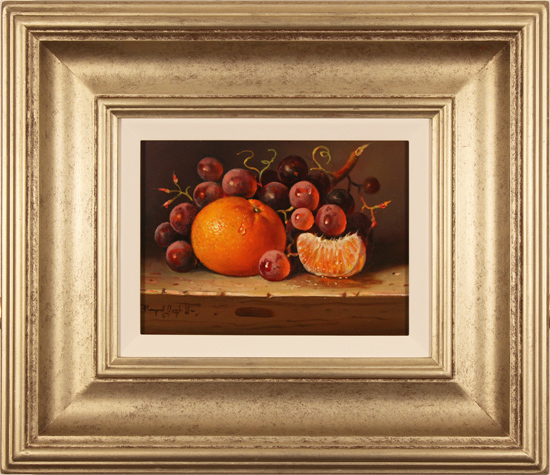 Raymond Campbell, Original oil painting on panel, Clemetine and Grapes, click to enlarge