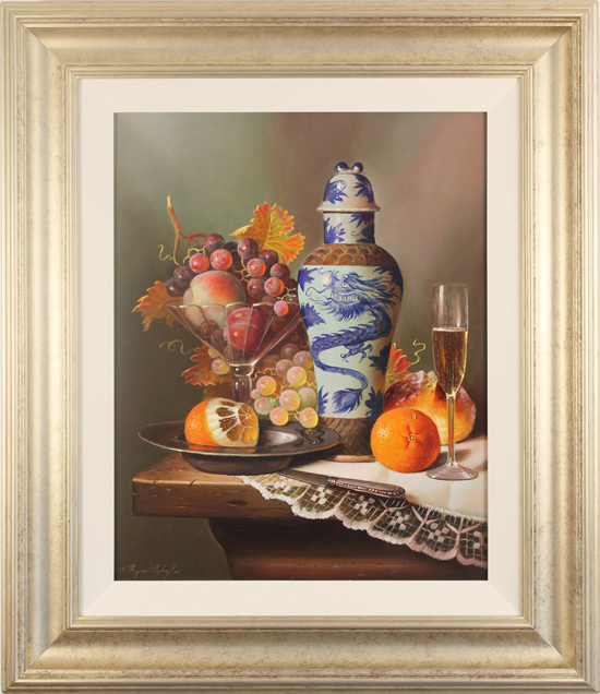 Raymond Campbell, Original oil painting on panel, Dragon Vase with Fruit