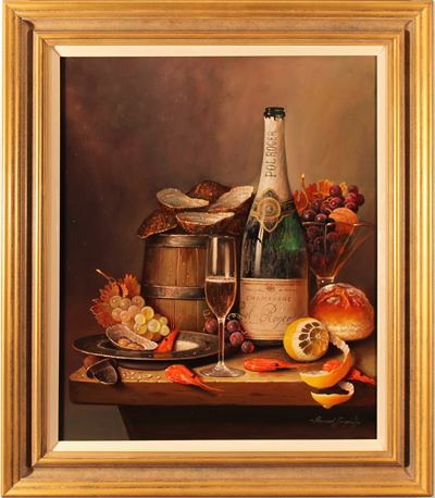 Raymond Campbell, Original oil painting on panel, Pol Roger, Still Life, click to enlarge