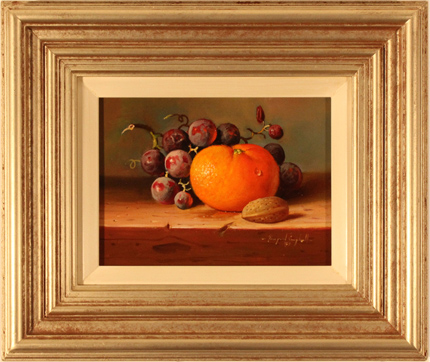 Raymond Campbell, Original oil painting on panel, Grapes and Orange, click to enlarge