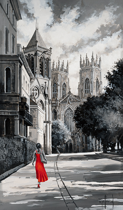Richard Telford, Original oil painting on panel, Summer Stroll, York Minster
