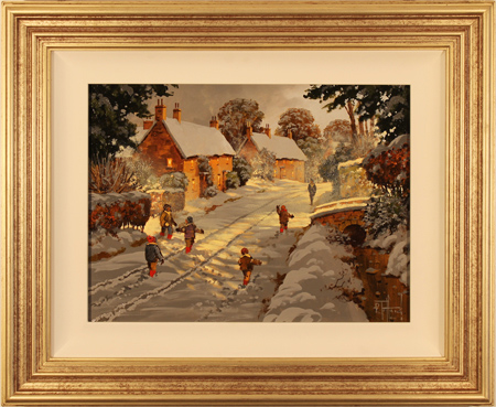 Richard Telford, Original oil painting on panel, Children In Snow, click to enlarge