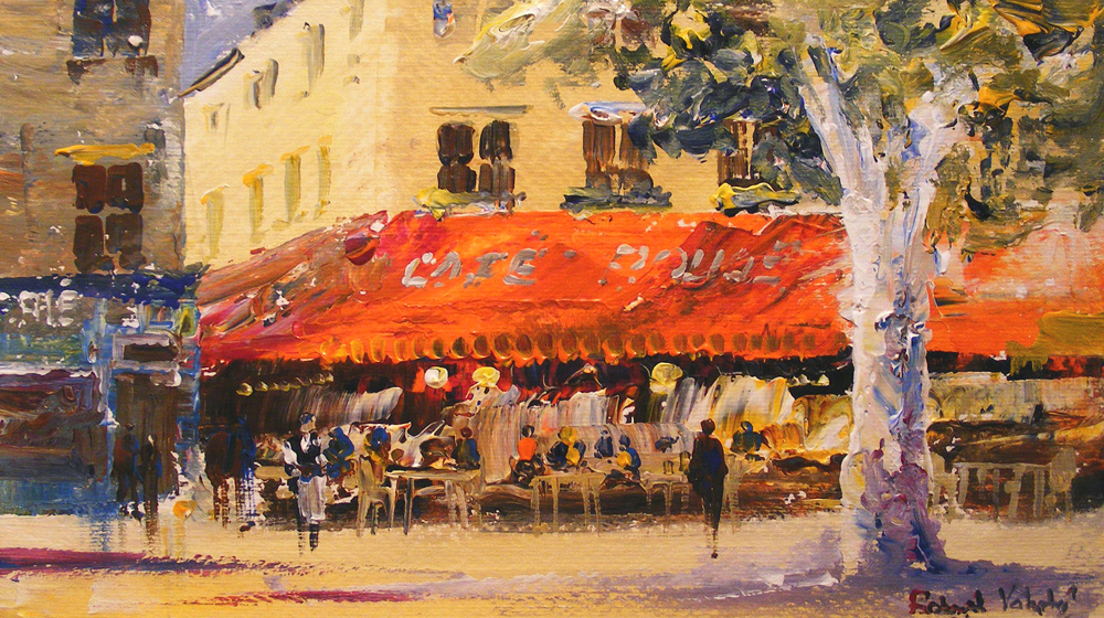 Roberto Luigi Valente, Original acrylic painting on board, Cafe Scene ...