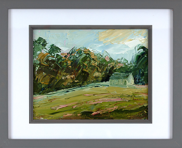 Rupert Aker, Original oil painting on paper, Barn, Autumn