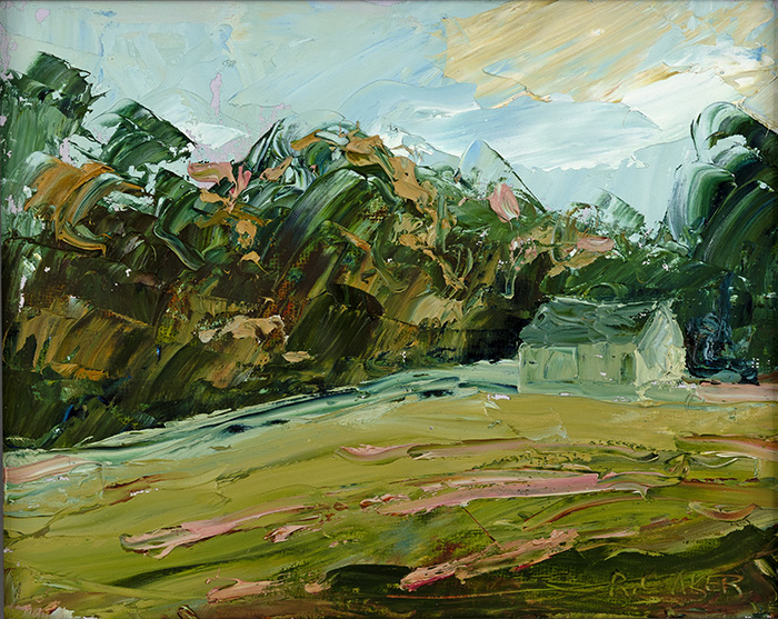 Rupert Aker, Original oil painting on paper, Barn, Autumn