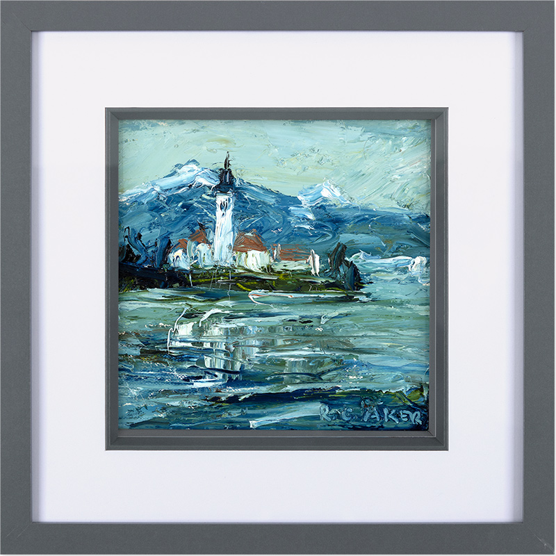 Rupert Aker, Original oil painting on paper, Lake Bled