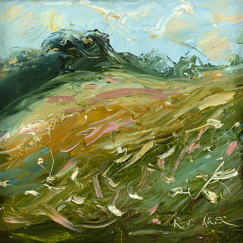 Rupert Aker, Original oil painting on paper, Sheep on the Hill