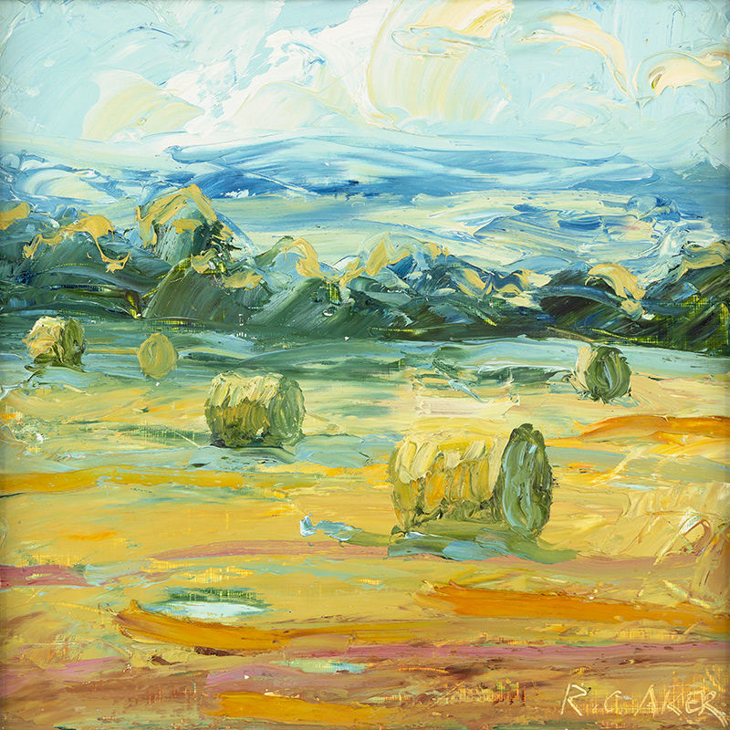 Rupert Aker, Original oil painting on paper, Summer Bales