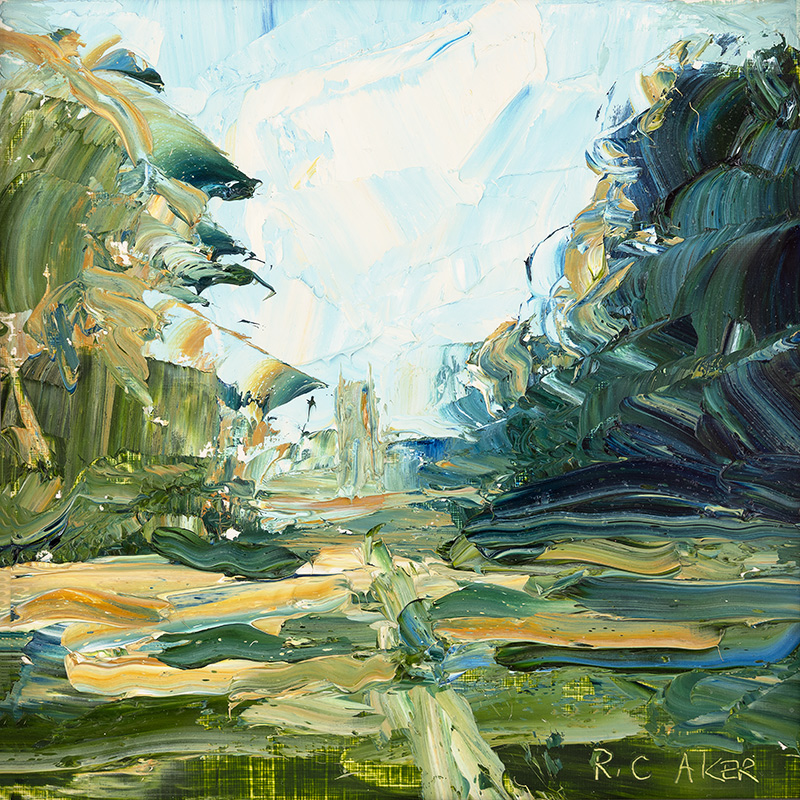 Rupert Aker, Original oil painting on paper, Glimpse of the Church