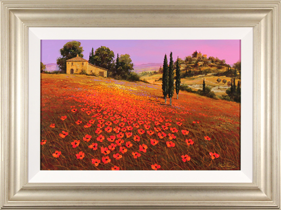 Steve Thoms, Original oil painting on panel, Scarlet Fields of Tuscany, click to enlarge