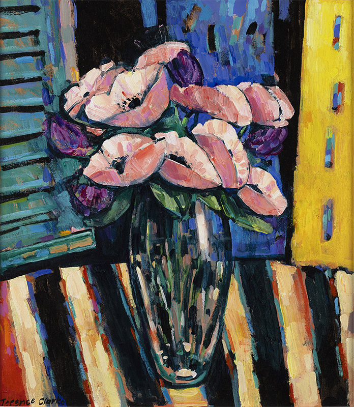 Terence Clarke, Original acrylic painting on canvas, Pink Poppies