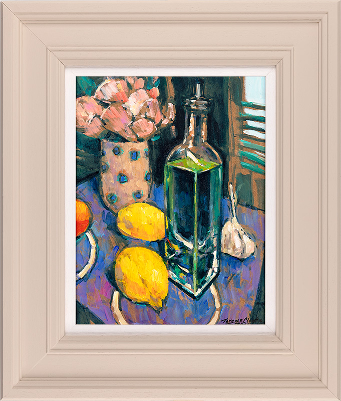 Terence Clarke, Original acrylic painting on board, Olive Oil and Lemons