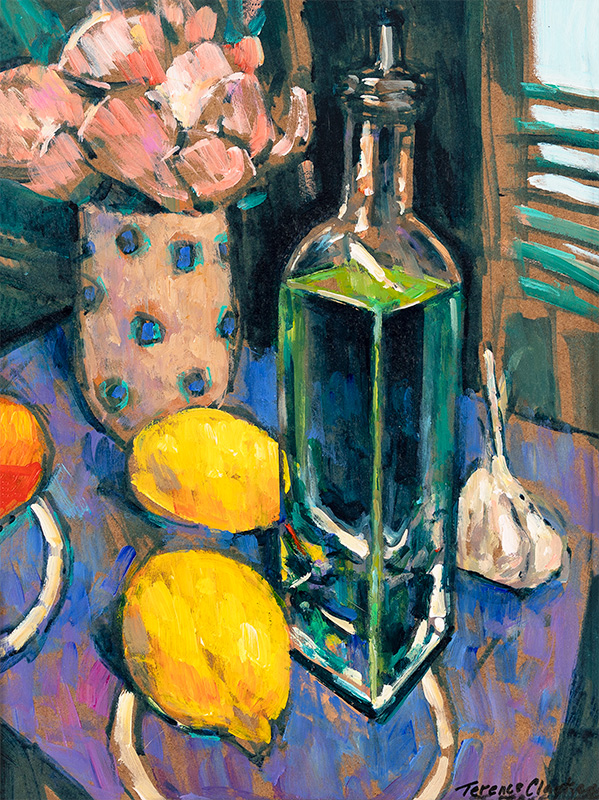 Terence Clarke, Original acrylic painting on board, Olive Oil and Lemons