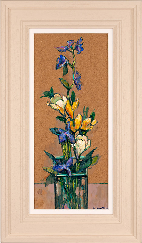 Terence Clarke, Original acrylic painting on board, Freesias and Oxypetalum