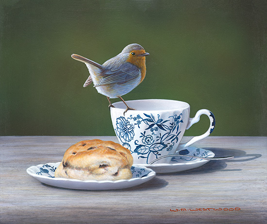 Wayne Westwood, Limited edition print, Robin on a Teacup